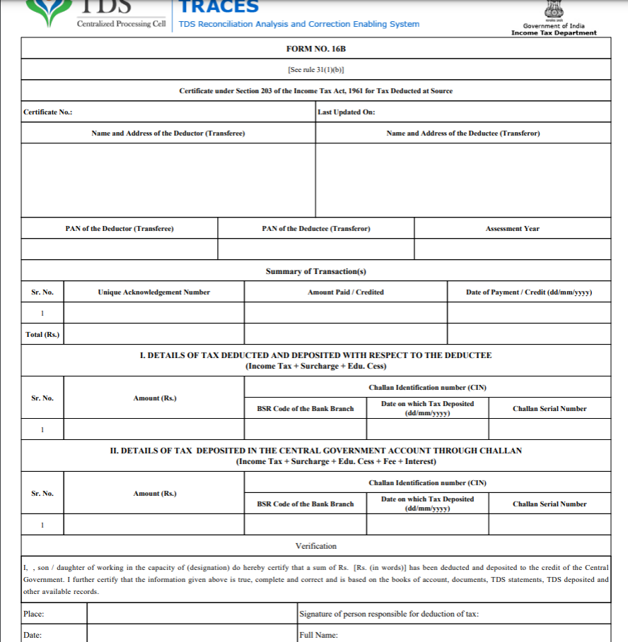 Components of 16B Income Tax Form